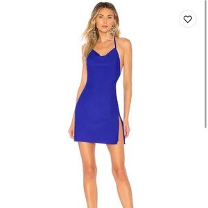 Bright Blue bodycon dress from Superdown | Cowl neck + open back | Size XS